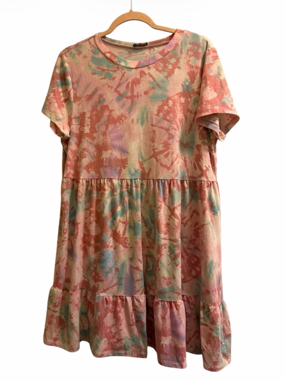 Lily Rose Pastel Tie-Dye Tiered Short Sleeve Dress